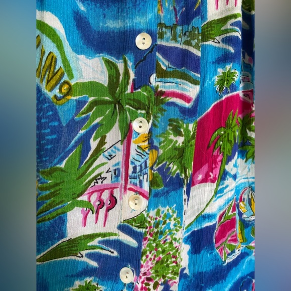 BILA Colorful Floral Tropical Print Midi Dress Blue Size XL Hawaiian Resort - Picture 9 of 17